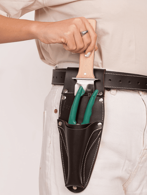 Hori Hori Leather Sheath Belt with Pruner and Scissor Pockets