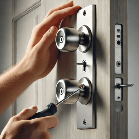 Installing the New DoorKnob Sliding the new doorknob spindle through the latch mechanism