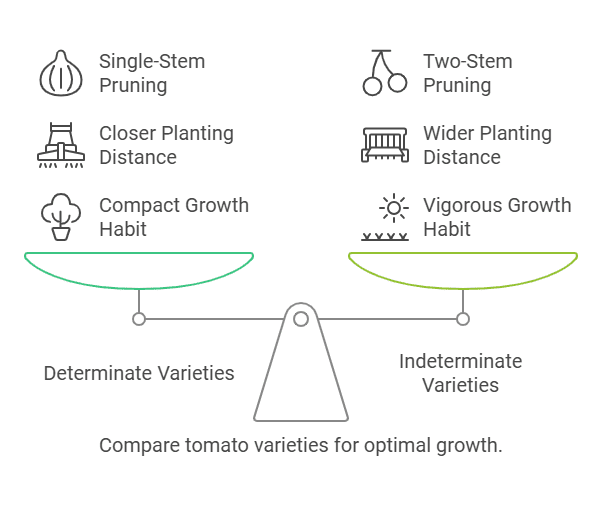 planting distances and pruning techniques Diagram showing tomato planting distances and pruning techniques