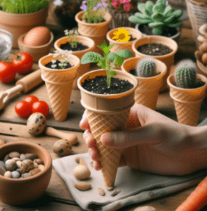 Ice Cream Cone Pots used for seed starting