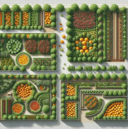 layout showing edible borders vertical gardens or fruit trees integrated into an existing landscape