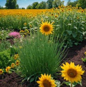 chives with sunflowers