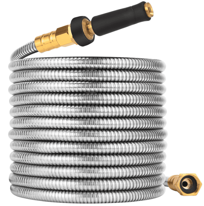 Rosy Earth Garden Hose 100 FT, Heavy Duty 304 Stainless Steel Flexible Water Hose, No-Kink, No Bite, Expandable Water Hose for Yard, RV, Car Rosy Earth Garden Hose 100 FT