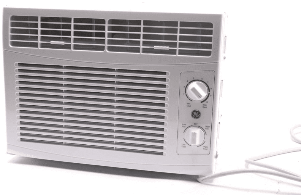 GE 5,000 BTU mechanical window air conditioner installed safely.