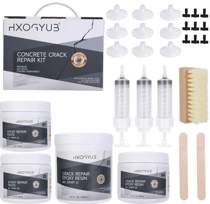 HXOGYUB concrete foundation crack repair kit with automatic injector, selected as the top polyurethane DIY kit for stopping water leaks in 2026.