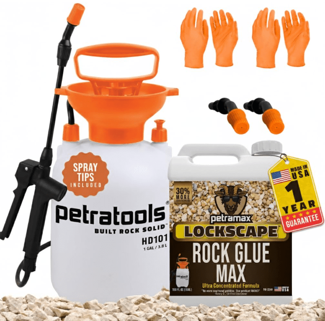 Lockscape Sticky Mulch Glue concentrate bottle, selected as the best budget-friendly strong bond mulch stabilizer.