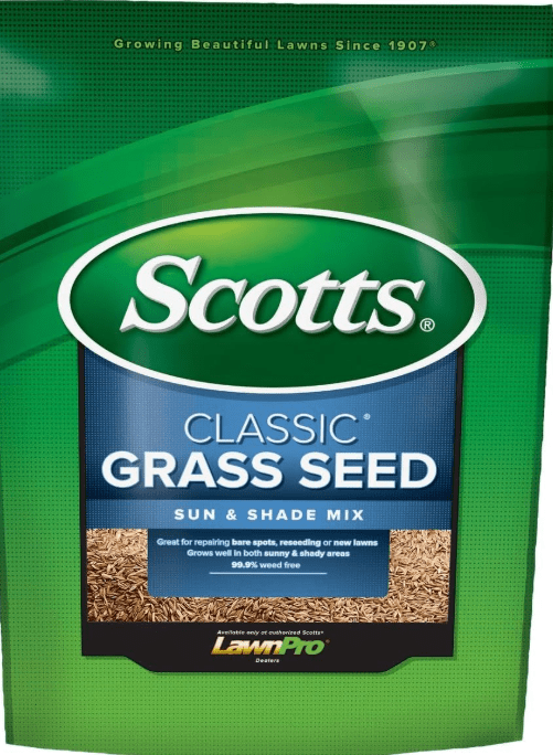 Bag of Scotts Turf Builder Sun and Shade grass seed mix, the best overall choice for spring overseeding in 2026.