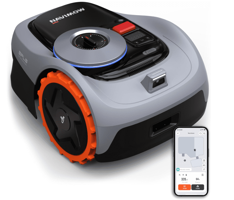 A product shot of the Segway Navimow i110N wire-free robotic lawn mower navigating a lawn, selected as the best overall value wire-free mower for 2026.