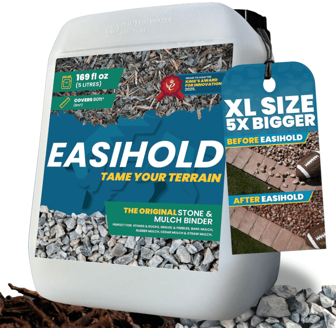 Vuba Easihold liquid rock binder pouring over decorative stones, chosen as the best premium rock glue for 2026.