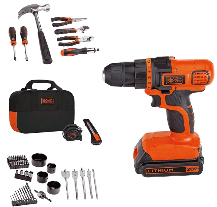 BLACK+DECKER 20V MAX 68-Piece Cordless Drill and Home Tool Project Kit with Tool Storage Bag (LDX120PK) Cordless Drill and Home Tool Project Kit with Tool Storage Bag