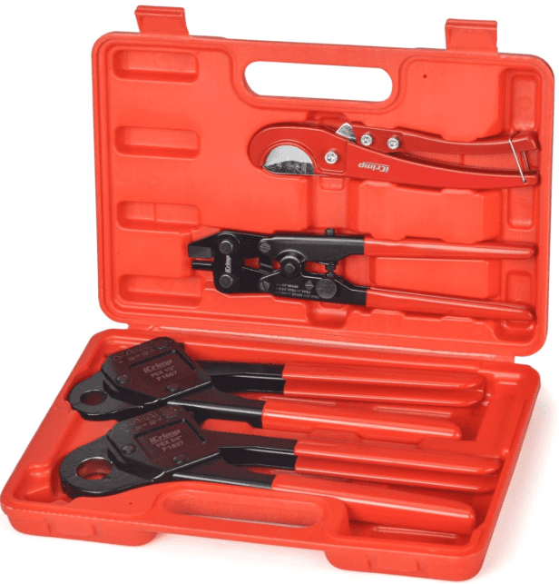 iCrimp IWS-1807CN PEX Crimping Tool Kit with PEX Crimpers, PEX Tubing Cutter, Copper Ring Removal Tool for 1/2’’ & 3/4’’ Copper Crimp Rings, Meets ASTMh iCrimp IWS-1807CN PEX Crimping Tool Kit with PEX Crimpers, PEX Tubing Cutter, Copper Ring Removal Tool for 1/2’’ & 3/4’’ Copper Crimp Rings, Meets ASTM