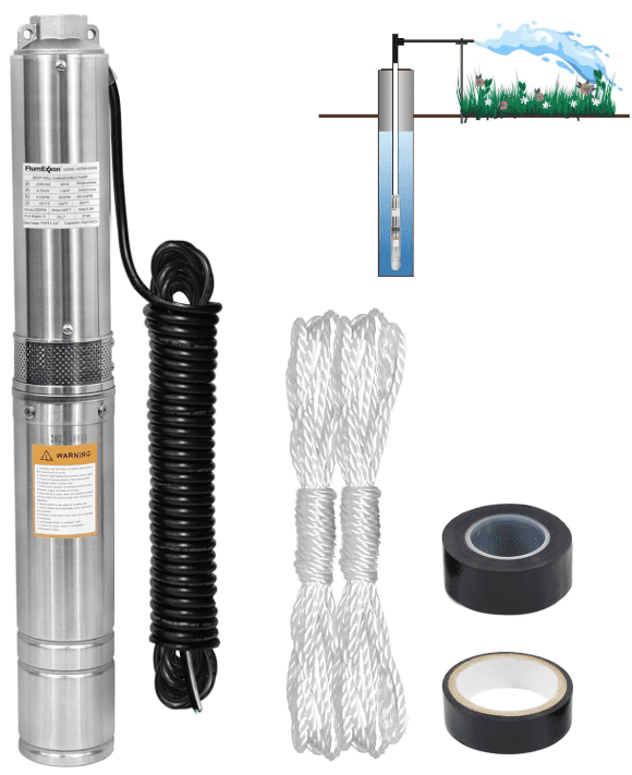 1HP Deep Well Submersible Pump 230V/60Hz, 33GPM, 190ft Head, with 33ft Cable, Stainless Steel Water Well Pump for 4'' Deep Well, Industrial, Irrigation and Home Use Submersible Well Pumps