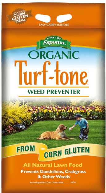 Espoma Organic Turf-Tone Weed Preventer Plus Lawn Food from 100% Corn Gluten Meal. Helps Prevent Weed Seed Establishment and Provides Organic nitrogen Espoma Organic Turf-Tone Weed Preventer Plus Lawn Food from 100% Corn Gluten Meal. Helps Prevent Weed Seed Establishment and Provides Organic nitrogen