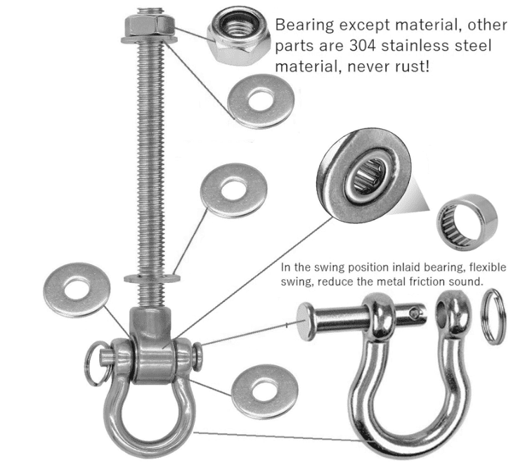 Heavy Duty Bearing Swing Hanger Permanent Anti-Rust (10mm) 180° Swing, 1500 LB, Wood Beam sandbag Yoga Swing Hammock Chair Heavy Duty Bearing Swing Hanger