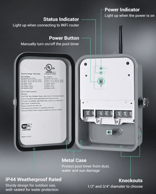 Pool Pump Timer, Outdoor Wi-Fi Box, Heavy Duty 40A 120-277 VAC 2HP Wireless Controller Timer, Water Heater, Compatible with Smart Phone Pool Pump Timer, Outdoor Wi-Fi Box, Heavy Duty 40A 120-277 VAC 2HP Wireless Controller Timer, Water Heater, Compatible with Smart Phone