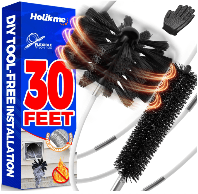 30 Feet Dryer Vent Cleaner Kit, Flexible Lint Brush with Drill Attachment, Fireplace Chimney Brushes Extends Up to 30 Feet for Easy Cleaning, Use with or Without a Power Drill 30 Feet Dryer Vent Cleaner Kit, Flexible Lint Brush with Drill Attachment, Fireplace Chimney Brushes Extends Up to 30 Feet for Easy Cleaning, Use with or Without a Power Drill