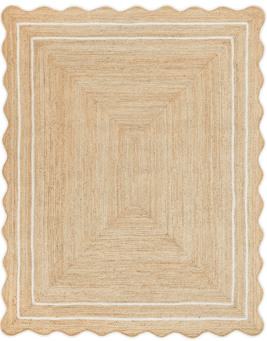 Weaving Village Wave Scalloped Natural Jute Rug - Boho Entryway Runner, Farmhouse Scallop, Off White (8'x10') Weaving Village Wave Scalloped Natural Jute Rug - Boho Entryway Runner, Farmhouse Scallop, Off White (8'x10')