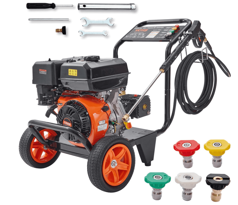VEVOR Gas Pressure Washer, 4400 PSI 4.0 GPM, Gas Powered Pressure Washer with Copper Pump, Spray Gun and Extension Wand, 5 Quick Connect Nozzles VEVOR Gas Pressure Washer, 4400 PSI 4.0 GPM