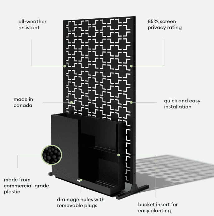 Veradek Block Series Span Planter + Quadra Privacy Screen Set, Black – Tall Outdoor Rectangular Planter with Removable Insert & Modern Privacy Divider Panel for Patio, Deck, Balcony or Garden Veradek Outdoor Privacy Screen Kit