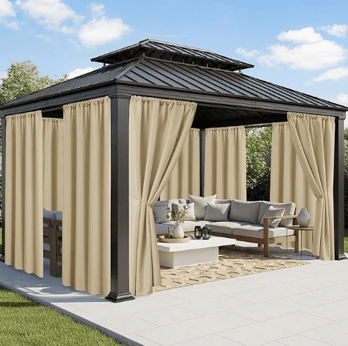 Outdoor Curtains for Patio Waterproof - 8 Panels Weatherproof Privacy Outside Curtains with Rod Pocket for Pergola, Gazebo, Porch, Cabana, Balcony, 54 x 84 Inch, Cream Waterproof Outdoor Privacy Curtains