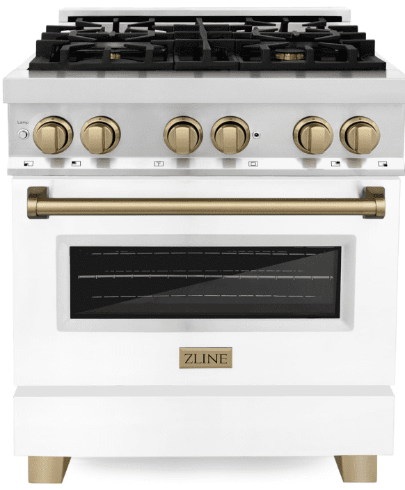 ZLINE Autograph 30" Legacy Dual Fuel Range w/ 4 Burners & White & Bronze Accents ZLINE Autograph 30" Legacy Dual Fuel Range w/ 4 Burners & White & Bronze Accents