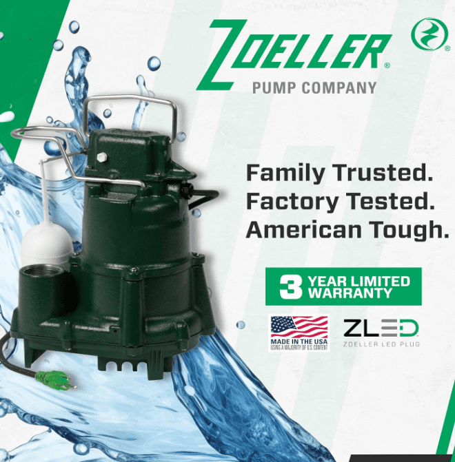 Zoeller M98 Flow-Mate Sump Pump - 1/2 HP - Cast Iron - LED Power Plug - High Flow - Vortex Impeller - Stainless Steel Hardware - Factory Tested and Float Operated - Submersible Sump Pump - 115V Zoeller M98 Flow-Mate Sump Pump