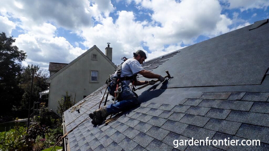 A homeowner's guide to calculating the 2300 sq ft roof replacement cost, finding the best time to install, and fixing fake-out leaks. A professional roofer installing new architectural asphalt shingles on a residential home.