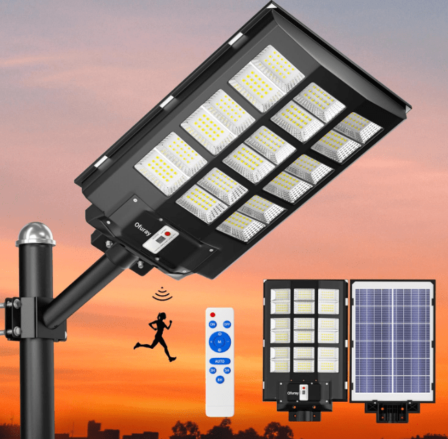 Ofuray Of-3600W Solar Street Lights Outdoor,218000Lm Solar Security Flood Lights Parking Lot Lights Commercial Dusk to Dawn, 6500k Waterproof Led with Remote Control Motion for Street,Court,Barn Motion Sensor Solar Flood Lights