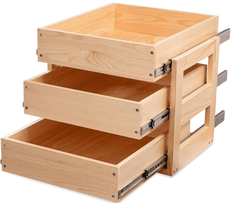 Pull Out Drawers For Cabinets, 20''W×21''D×19''H Soft Close Slide Out Wood Shelves Storage Organizer for Kitchen, 3-Tier, Finished, Heavy-Duty, Bottom Assembly Wood Pull Out Cabinet Shelves