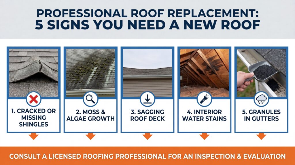 Damaged and curled asphalt roof shingles indicating the need for professional roof replacement Damaged and curled asphalt roof shingles indicating the need for professional roof replacement