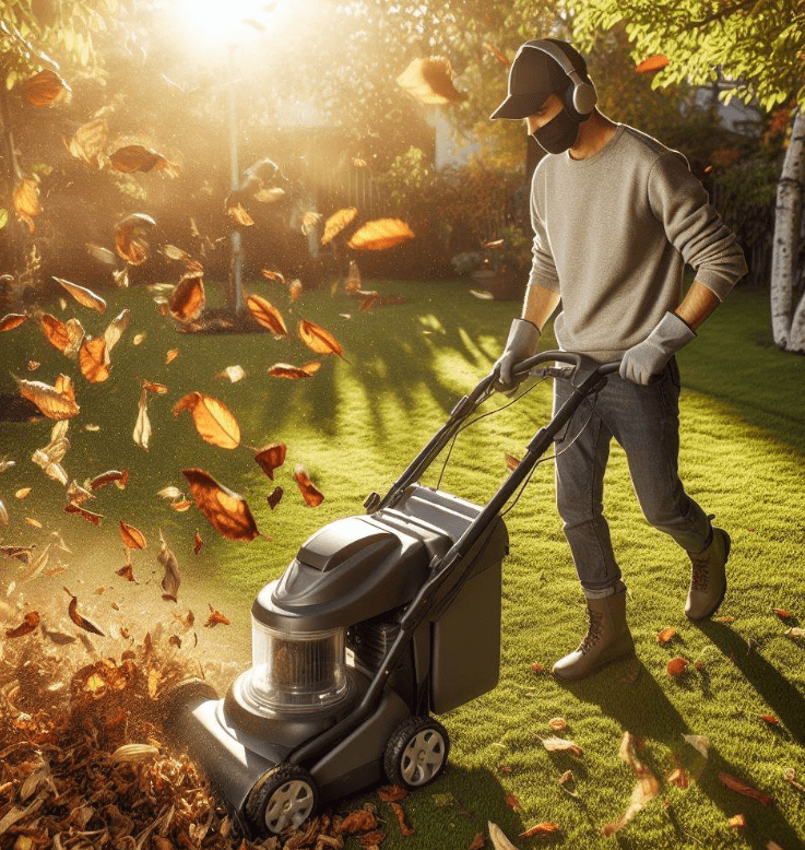 person with Leaf Vacuum Mulcher