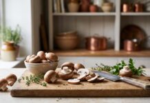 Cremini Mushrooms: What They Are, Taste, Uses & Substitutes Fresh cremini mushrooms on a kitchen cutting board
