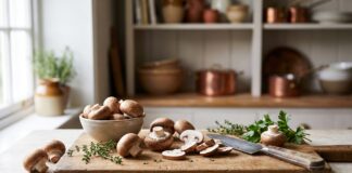 Cremini Mushrooms: What They Are, Taste, Uses & Substitutes Fresh cremini mushrooms on a kitchen cutting board