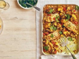 Curried Butter-Baked Cod With Cauliflower & Chickpeas Curried butter-baked cod with cauliflower & chickpeas