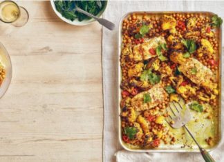 Curried Butter-Baked Cod With Cauliflower & Chickpeas Curried butter-baked cod with cauliflower & chickpeas