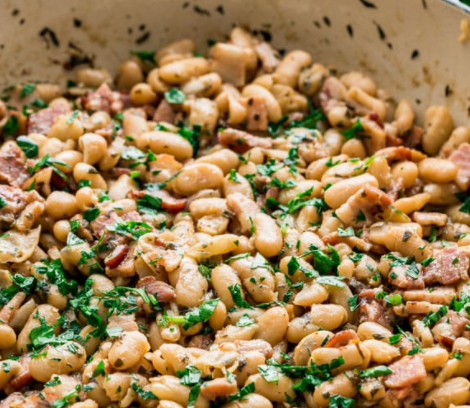 Truffled White Beans And Bacon On Spinach