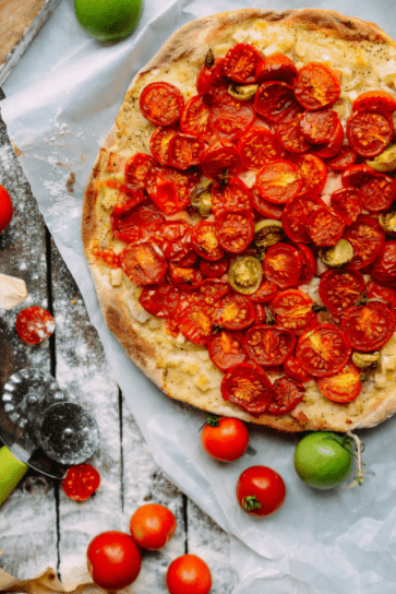 Fresh herbed tomato pizza