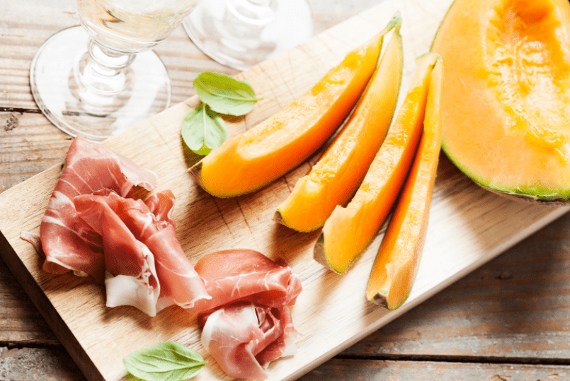 Casaba Melon With Muscat Wine and Prosciutto