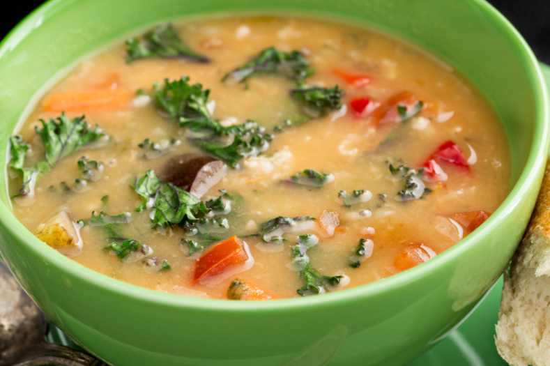 Soup with Roasted Vegetables and Kale