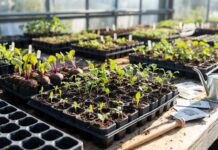 Multisowing Vegetables: Benefits, Best Crops & Seeds Per Module Multi-sown beetroot onion and pea seedlings growing in module trays for vegetable gardening