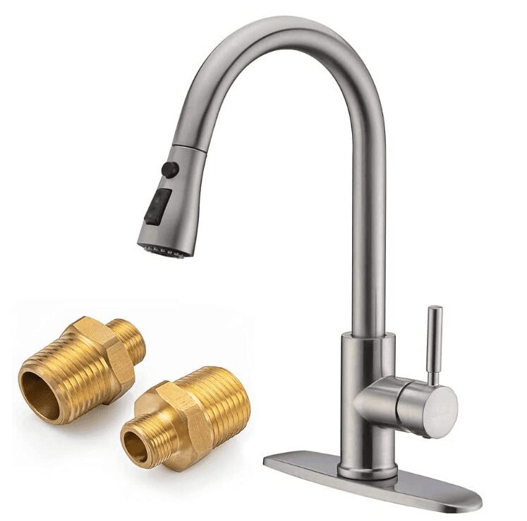 WEWE Single Handle High Arc Brushed Nickel Pull Out Kitchen Faucet