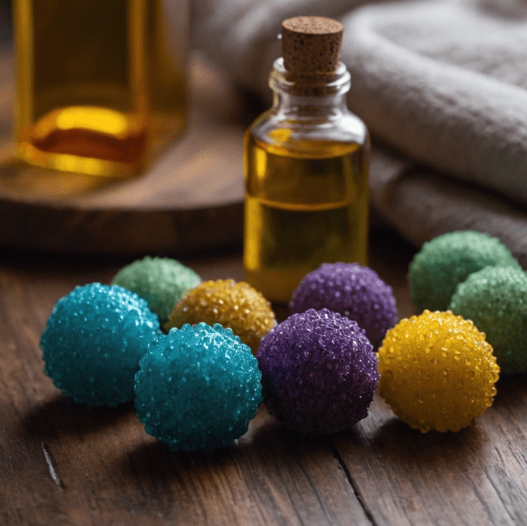 Dryer balls with drops of essential oil for scenting laundry