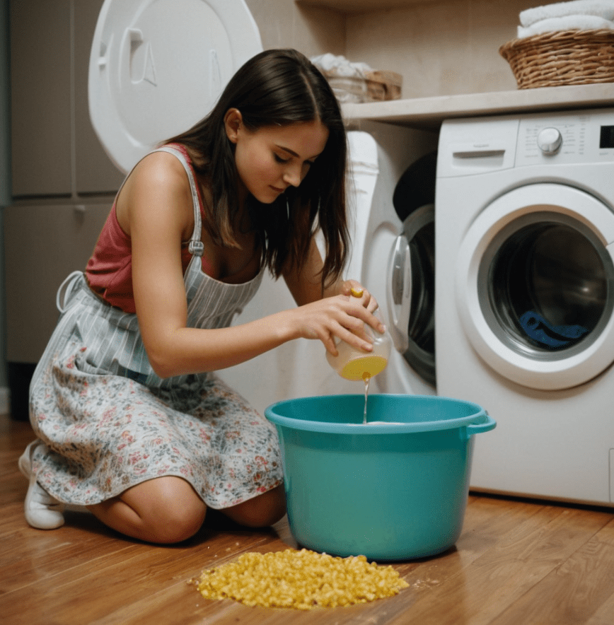 Girl pouring essential oil into laundry detergent