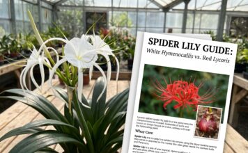 Spider Lily: Meaning, White vs Red Types, Planting and Blooming Tips White tropical spider lily blooming with long spidery petals and glossy green leaves