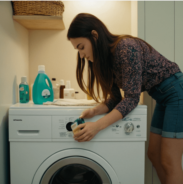  adding essential oil to detergent drawer in washing machine