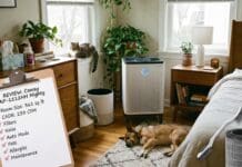 Coway Airmega Mighty Review 2026: Is the AP-1512HH Still Worth It? Coway Airmega AP-1512HH Mighty air purifier running in a bedroom with clean modern decor
