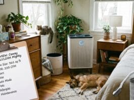 Coway Airmega Mighty Review 2026: Is the AP-1512HH Still Worth It? Coway Airmega AP-1512HH Mighty air purifier running in a bedroom with clean modern decor