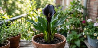 Black Calla Lily: Everything You Need to Know About This Goth Beauty A dynamic black calla lily flower blooming in a pot