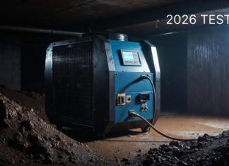 Best Commercial Crawl Space Dehumidifier 2026: I Tested the true heavyweights A heavy-duty commercial dehumidifier operating in a damp crawl space, representing the top industrial water restoration equipment tested in 2026.