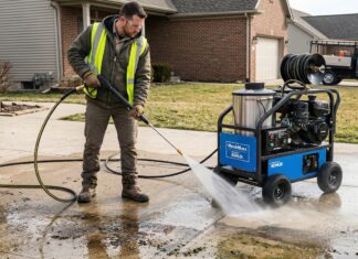 Commercial Pressure Washer 2026: The Smart Buying Guide & Comparison Contractor using a heavy-duty commercial pressure washer to clean a concrete driveway